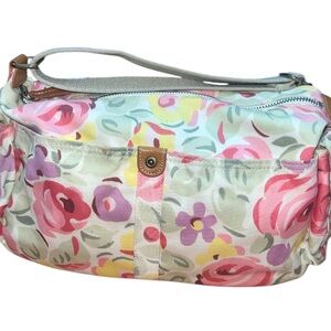 Fossil Pink and Yellow Shoulder Bag with Floral Design